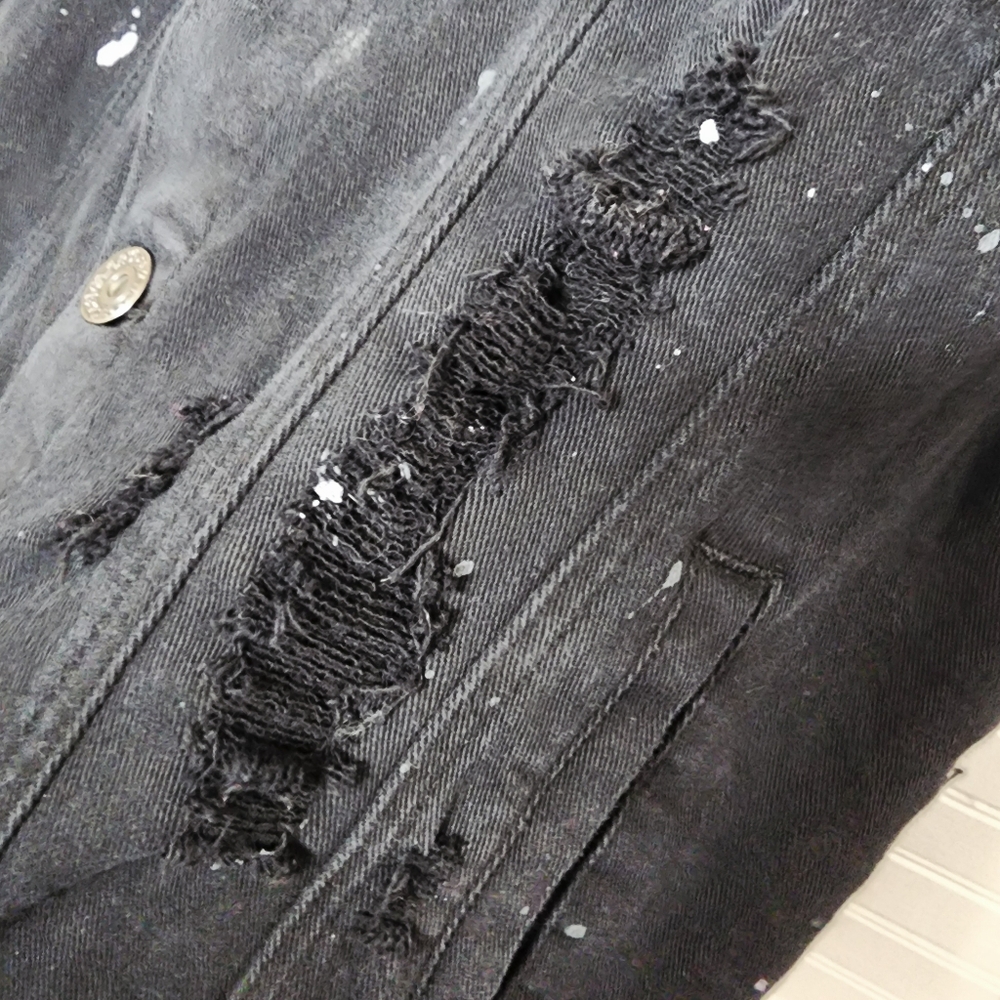 R3BEL Black Denim‎ Skeleton Arm Jacket Distressed Large Unisex - Picture 13 of 16